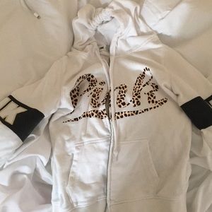 PINK white cheetah hoodie XS